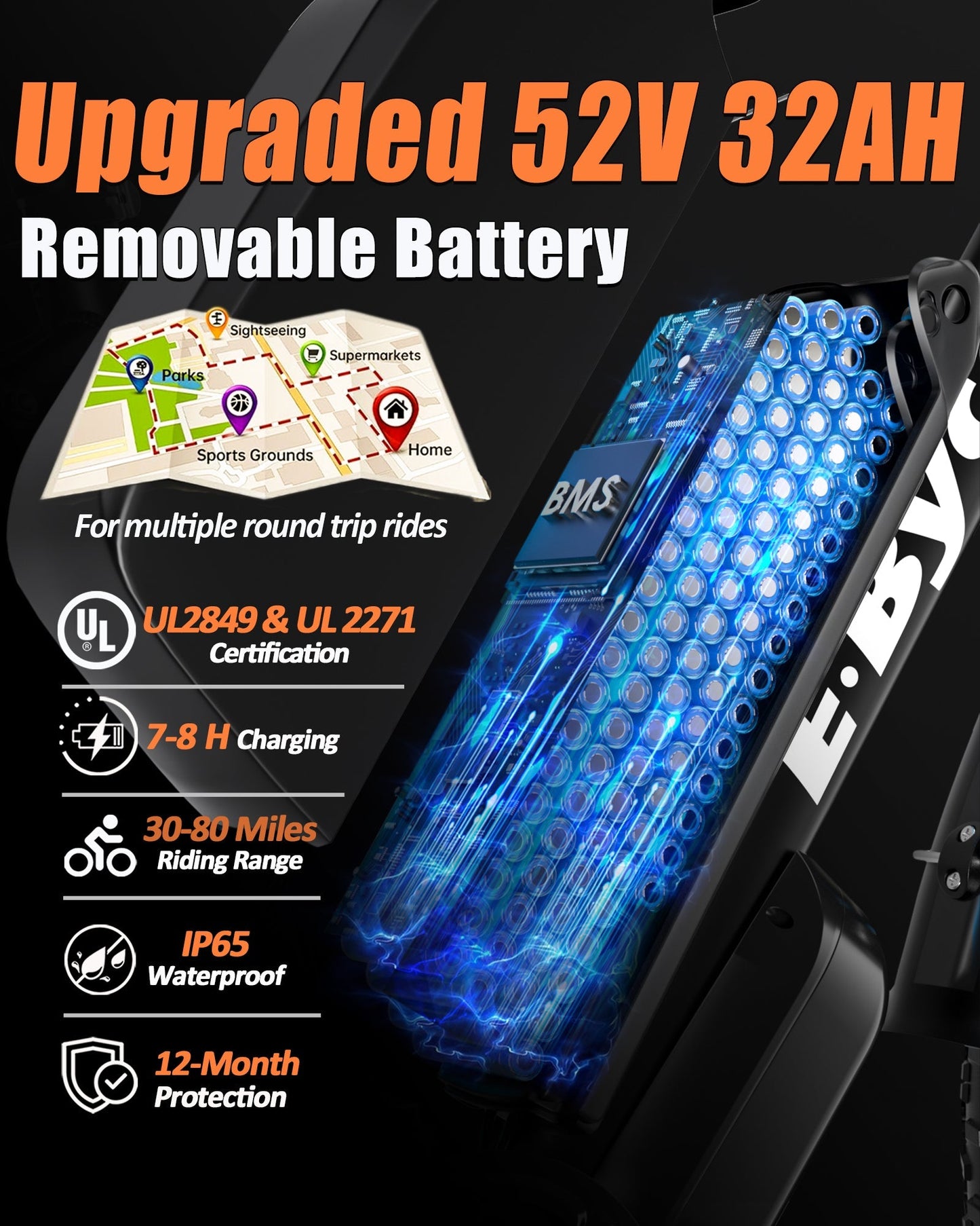 52V Electric Bike Battery for V7/G7/EB7PRO/EB10